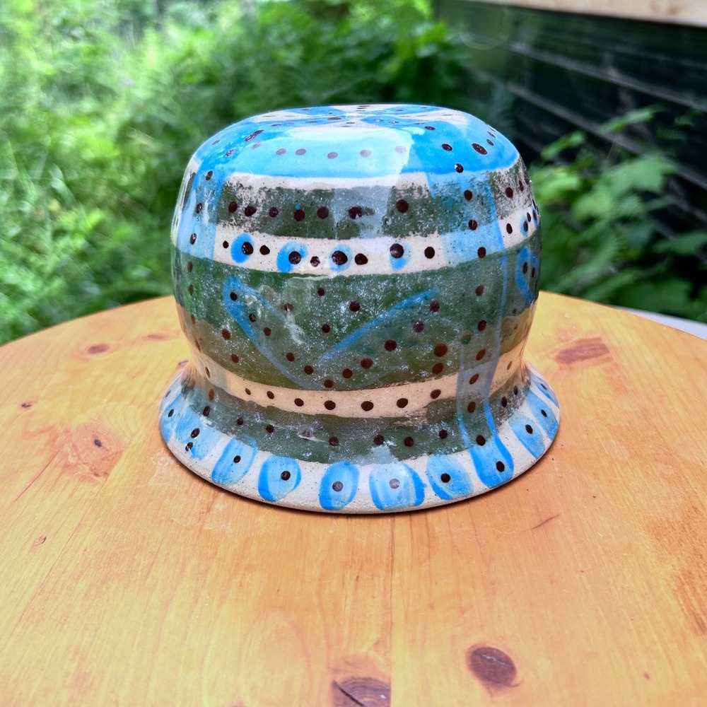 Vintage Tonala Pottery Bell Wind Chime Blue Green Bird Mexi Folk Art Ken Edwards